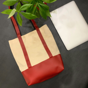 Túi vải canvas phối da PU màu đỏ - PD07