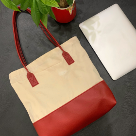 Túi vải canvas phối da PU màu đỏ - PD04