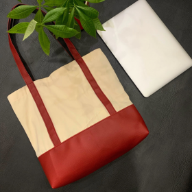 Túi vải canvas phối da PU màu đỏ - PD03